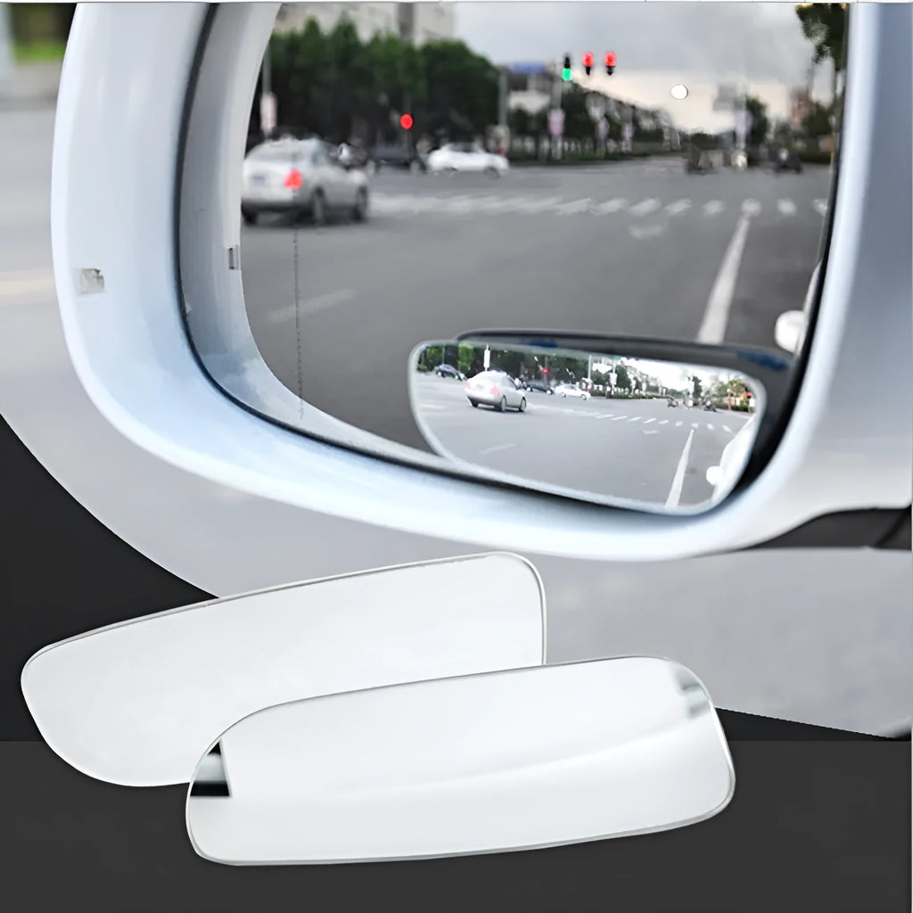 Glass adjustable blind spot mirror with angle adjustment bracket for car rearview mounting.