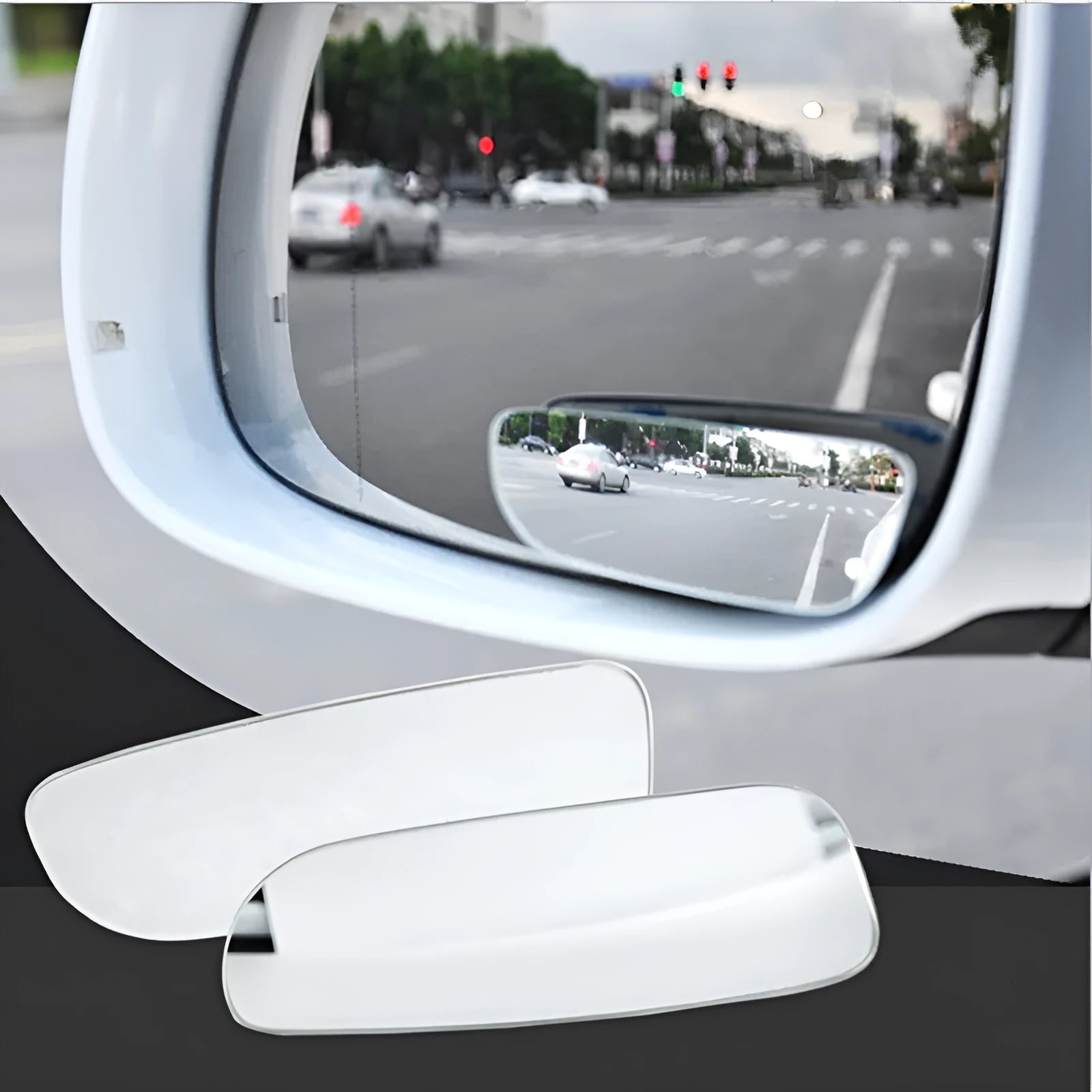 Glass adjustable blind spot mirror with angle adjustment bracket for car rearview mounting.