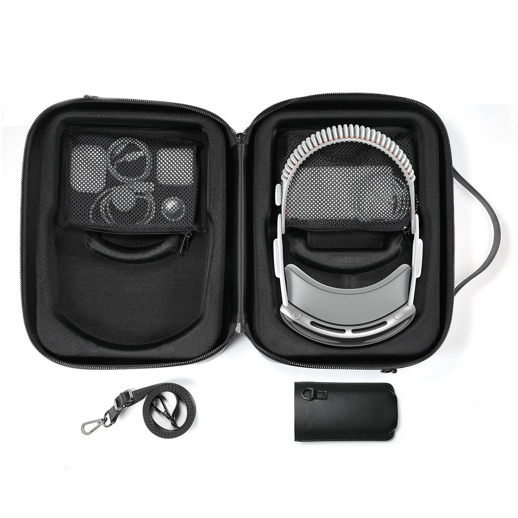 Black superfiber storage box for Apple Vision Pro MR glasses measuring 32.5x24.5x11.5 cm
