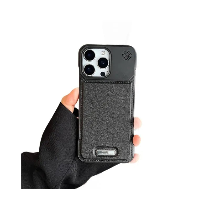 Aromatherapy leather magnetic phone case for iPhone in black, frameless hard PC, frosted anti-fingerprint finish