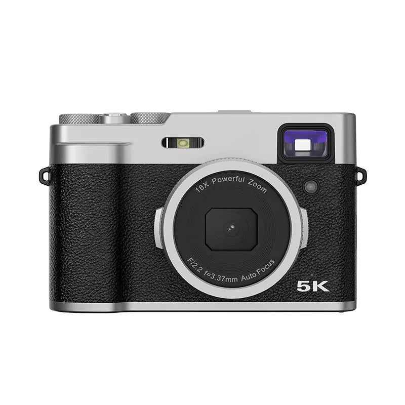 5K HD digital camera with dual front and rear cameras, 2.88-inch display, in black or brown colour