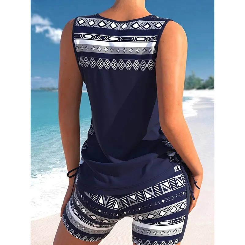 Women's split swimsuit, sleeveless polyester two-piece with briefs style, sizes S to XXL