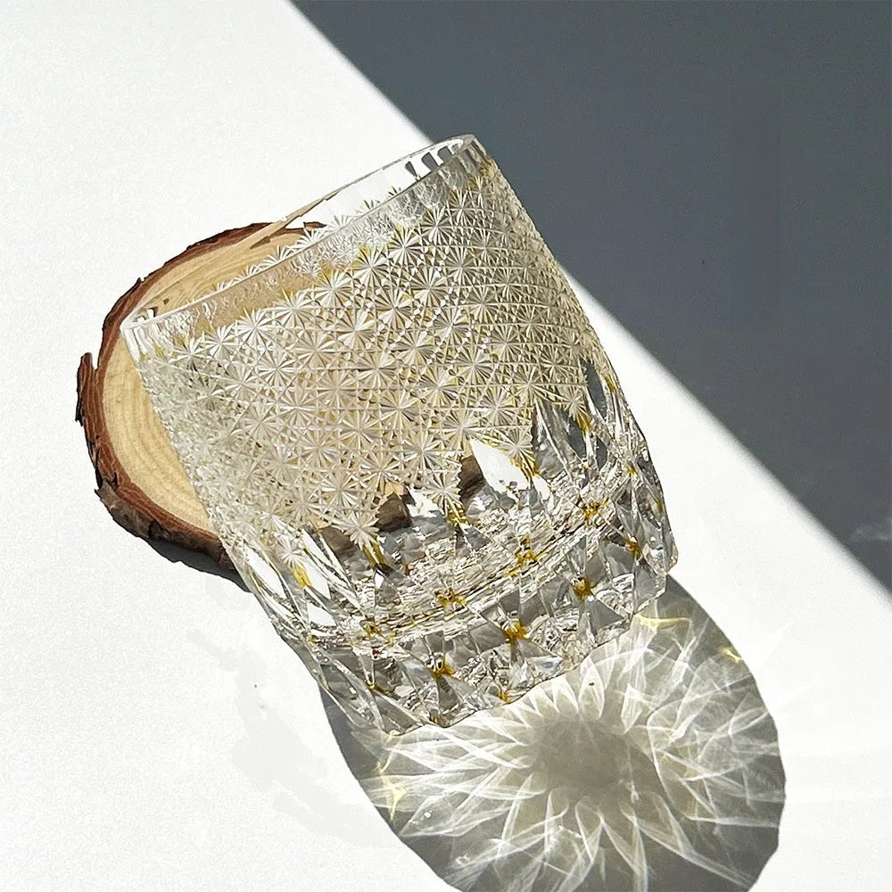 Japanese-style Jianghu cut crystal glass wine glass with retro design, 301-400ml capacity