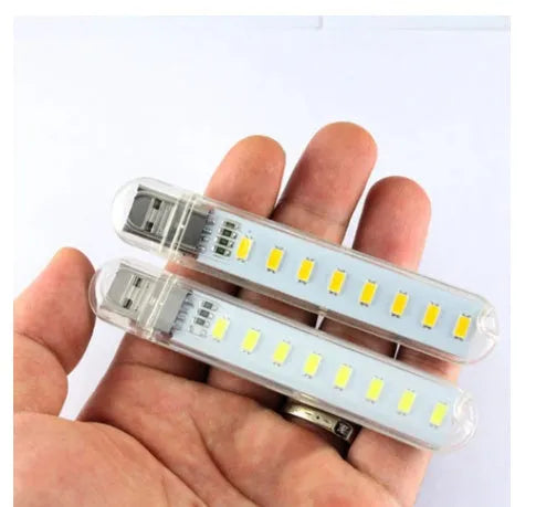 8pcs 5630 LED mini USB lights with U disk shape, PC shade, metal holder, 100x18mm, 5V USB powered.
