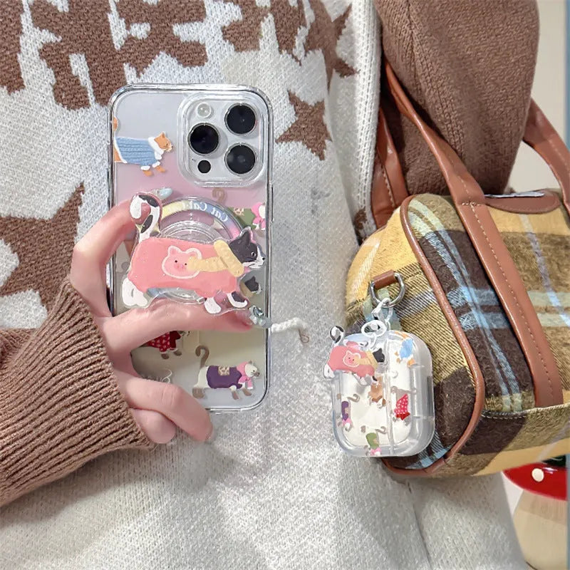 Gradient sausage dog TPU soft shell earphone protective case for AirPods with embossed cartoon design