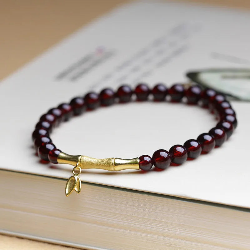 6mm garnet bamboo joint bracelet with manual processing in copper or silver finish