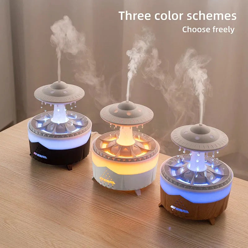 White cloud-shaped USB humidifier with LED night light and water droplet display