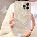 Simple butterfly transparent TPU phone case for iPhone 12-15, white crystal butterfly design