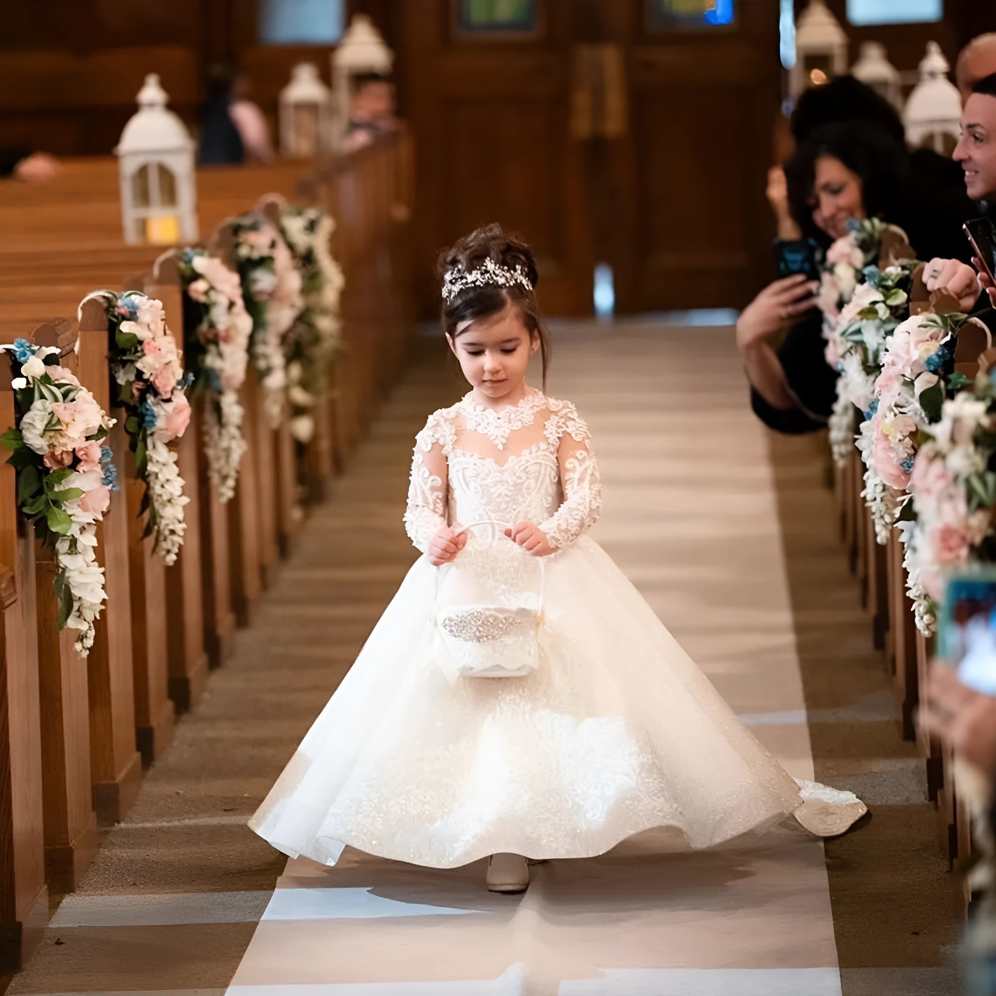 Children's princess dress in ivory white with bow and tulle tutu skirt, made from polyester, suitable for heights 80cm to 160cm