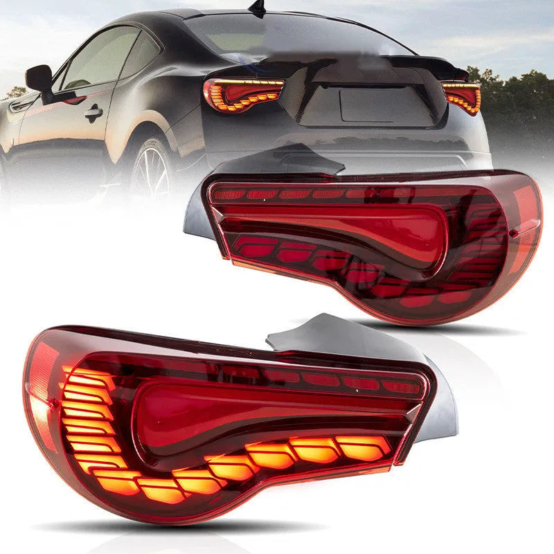 Red and black car tail light with ABS housing and LED, 25W, 490x350x222mm