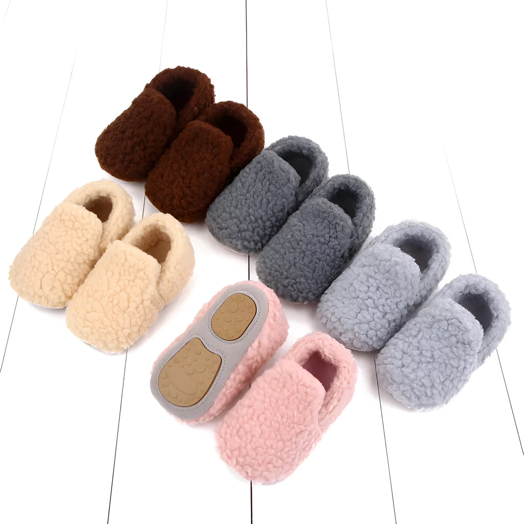 Solid colour baby toddler shoes with soft velvet rubber sole in apricot, low top design