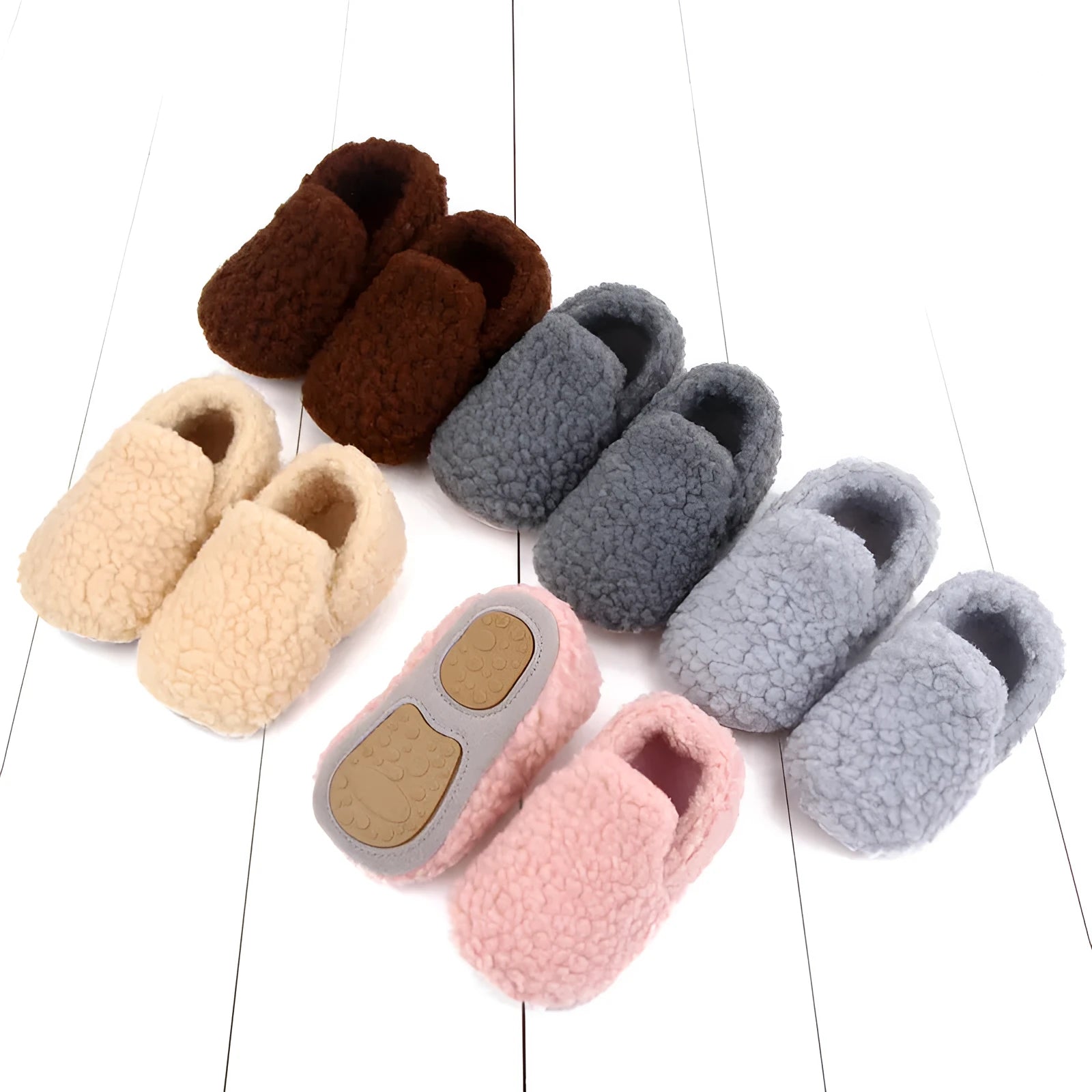 Solid colour baby toddler shoes with soft velvet rubber sole in apricot, low top design