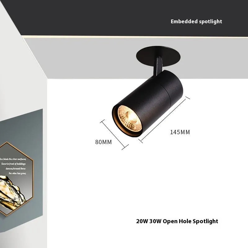 Black and white aluminium cylinder recessed track spotlight for ceiling installation