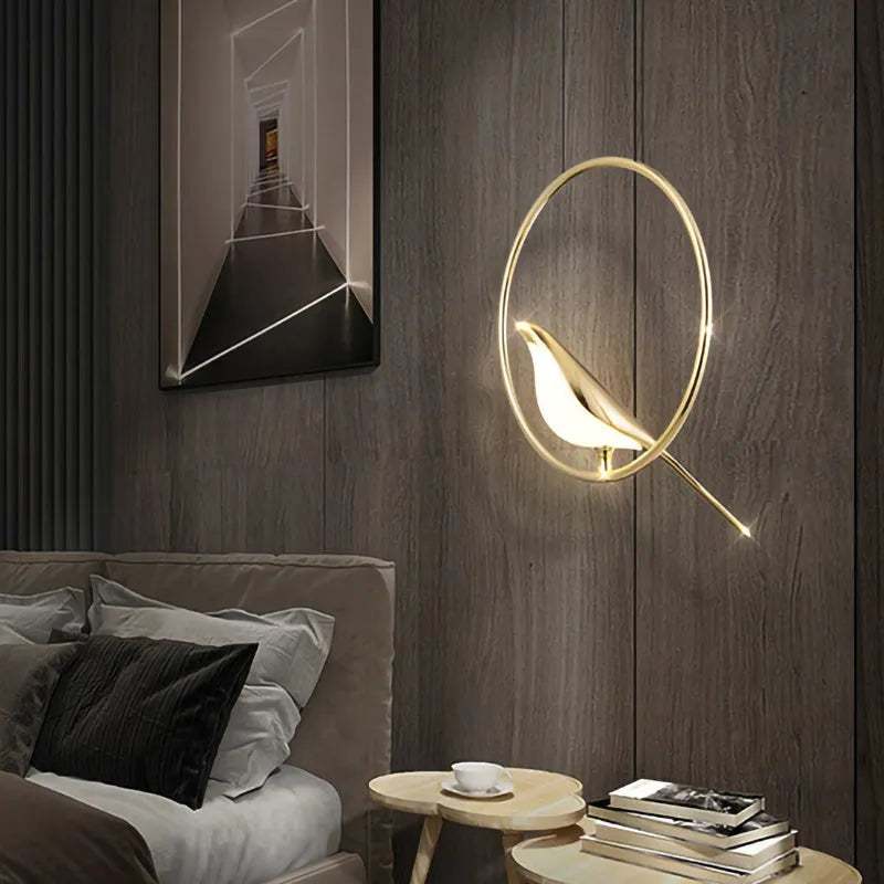 Modern linear magpie bird chandelier with zinc alloy frame and acrylic details, 150cm long.