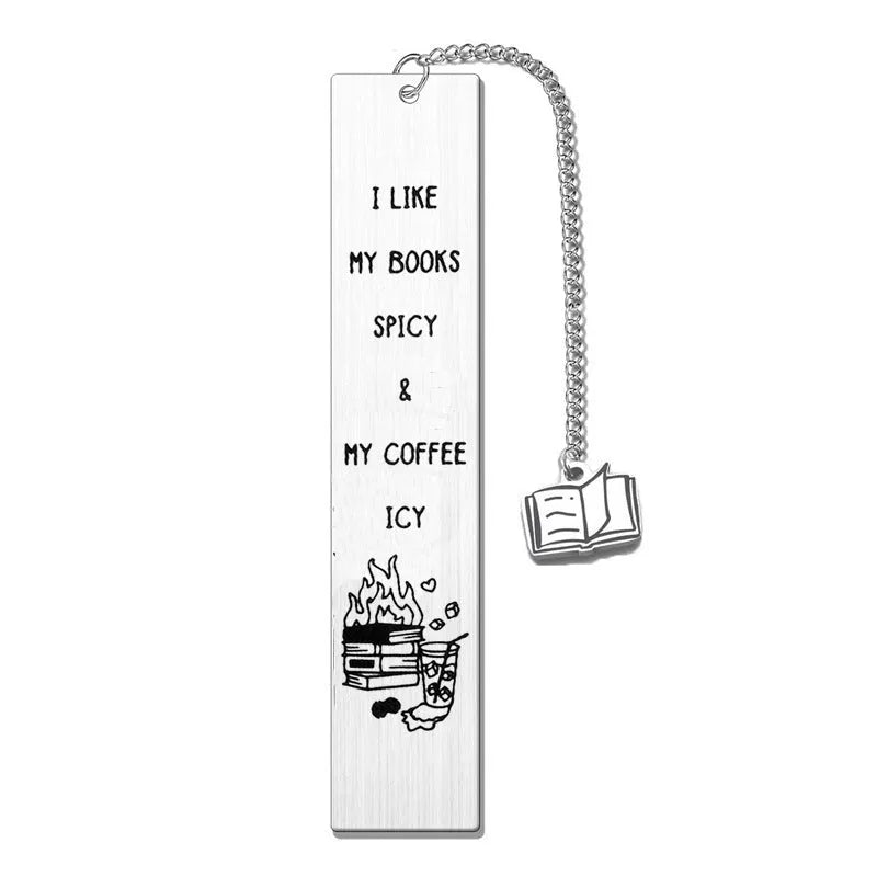 Flat stainless steel bookmark with tassel in choice of colours, shown in a gift box.