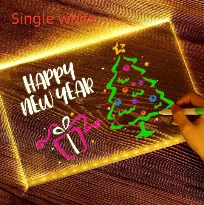 Large LED note board with colour illumination in Artboard style on a desk