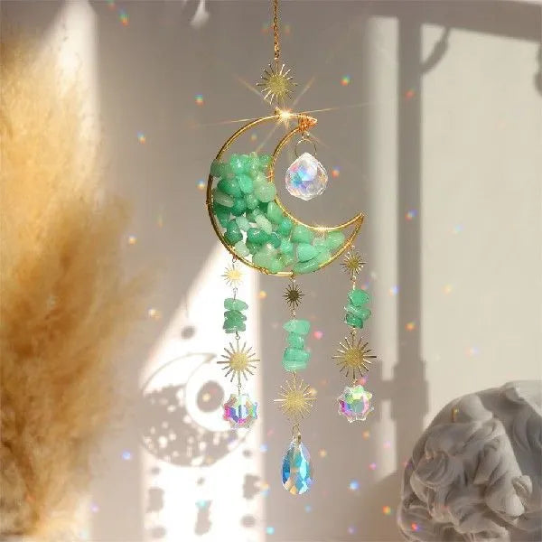 K9 crystal moon-shaped car pendant on a metal chain in a choice of five colours.