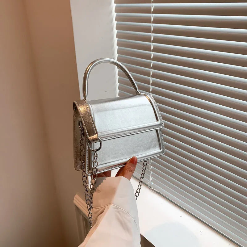 Retro-style square PU crossbody bag in multiple colours with sewing line detail