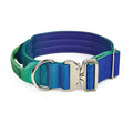 Widened gradient colour dog collar and matching leash set in blue and purple combination