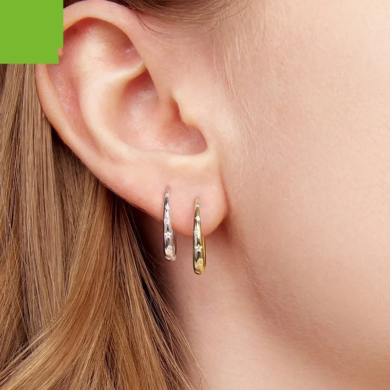Simple star earrings S925 sterling silver ear clip electroplated silver finish women's jewellery