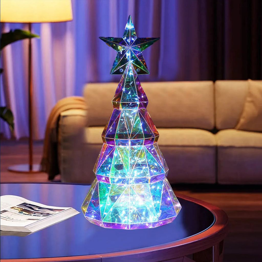 Colourful cartoon-style Christmas tree light made of PET plastic, measuring 14.5cm by 4.8cm by 20cm.