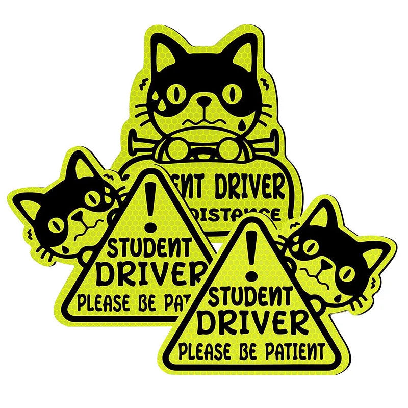 Set of three reflective magnetic stickers with cat, panda, and duck designs on a metal surface.