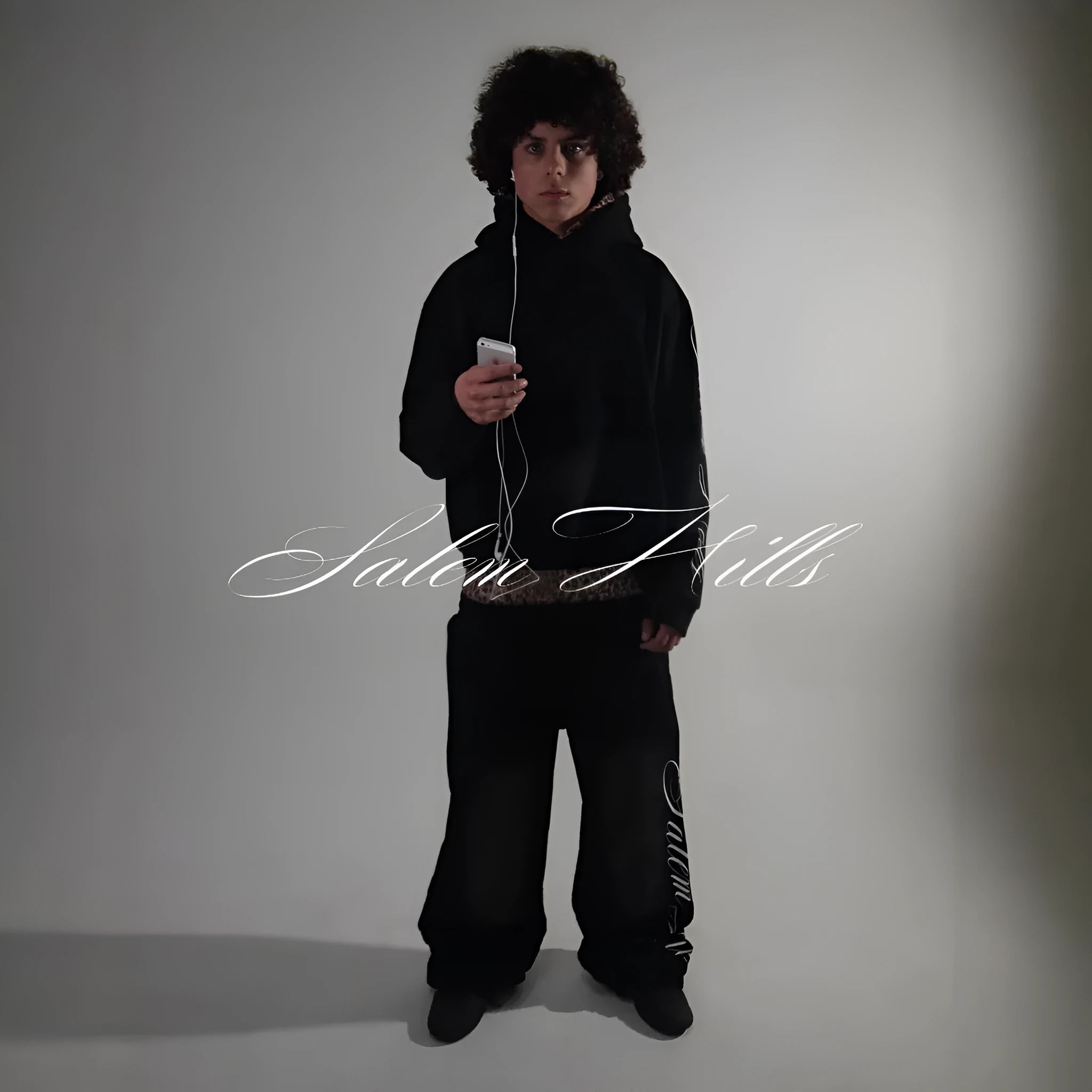 Men's punk print pullover hoodie and trousers set with fleece lining