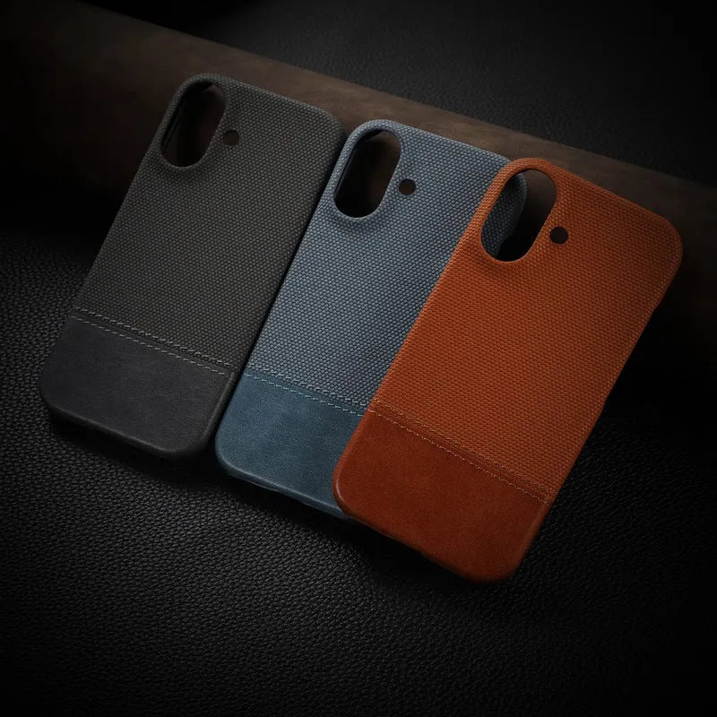 Simple business leather pattern anti-fall phone case for Apple iPhone in pigment leather grain golden finish