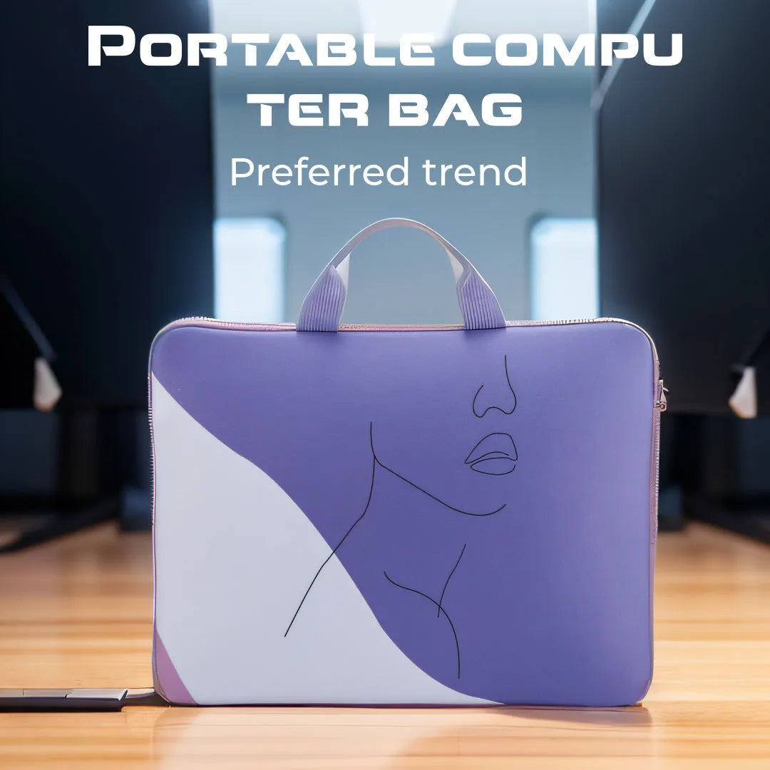 Purple polyester laptop bag with character printing pattern, anti-cutting function, fitting 13/14 inch laptop