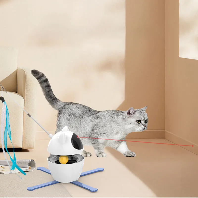 Automatic electronic cat toy with elastic rope and funny stick attachment for indoor cats