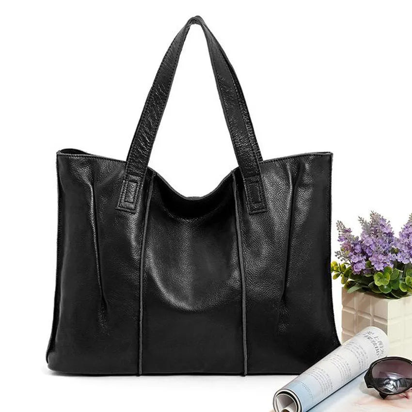 Top grain leather single shoulder tote bag for women, stitching and patchwork detail, apricot colour, large size