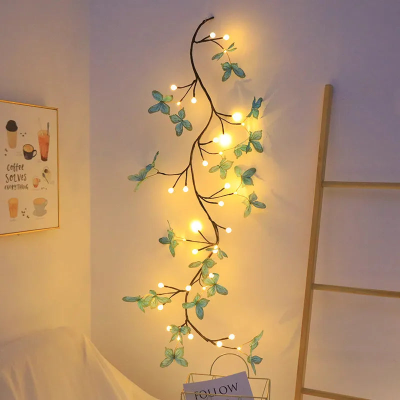 USB-powered LED butterfly tree rattan lamp with flexible 1.8 metre design and coloured accents