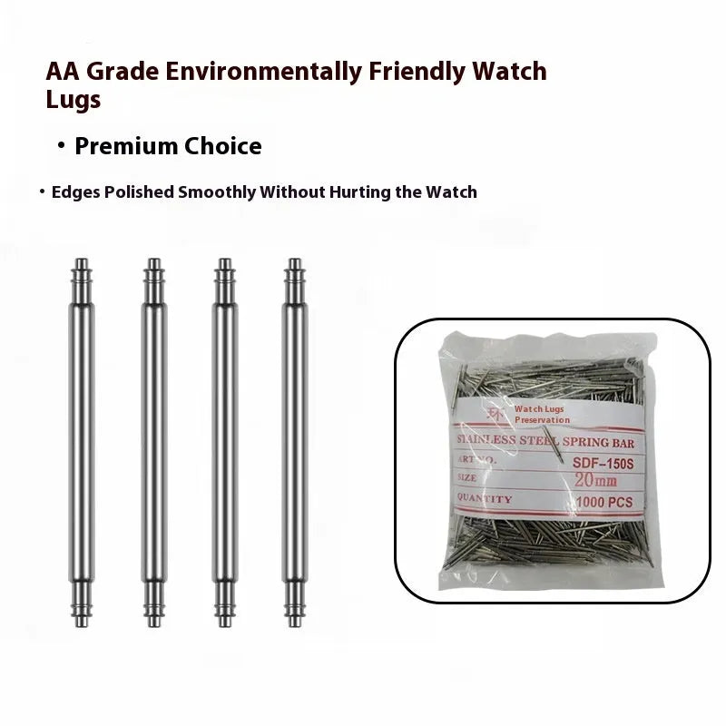 Six metal watch spring shafts for strap repair in sizes 21mm to 26mm