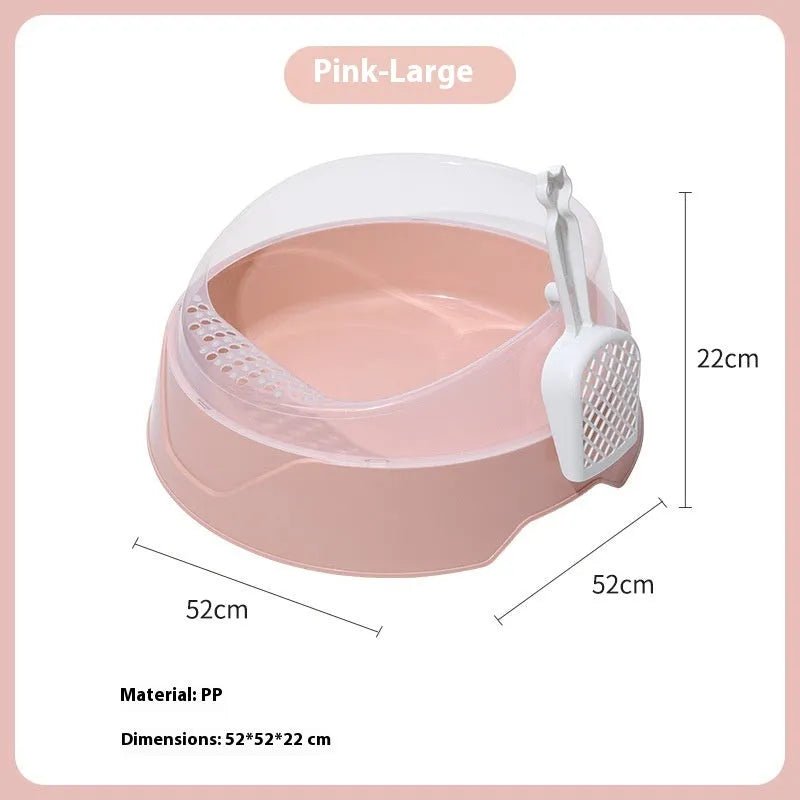 Round PP plastic cat litter box in mint green or soft fog pink colour, available in large and small sizes