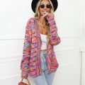 Rainbow mixed colour festival dyed short cardigan knitted coat with striped pattern