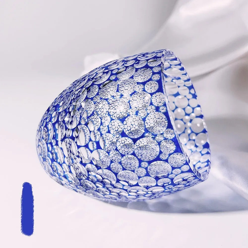 Sapphire blue crystal glass wine glass with hand-carved bubble pattern, 201-300ml capacity, Japanese simple style