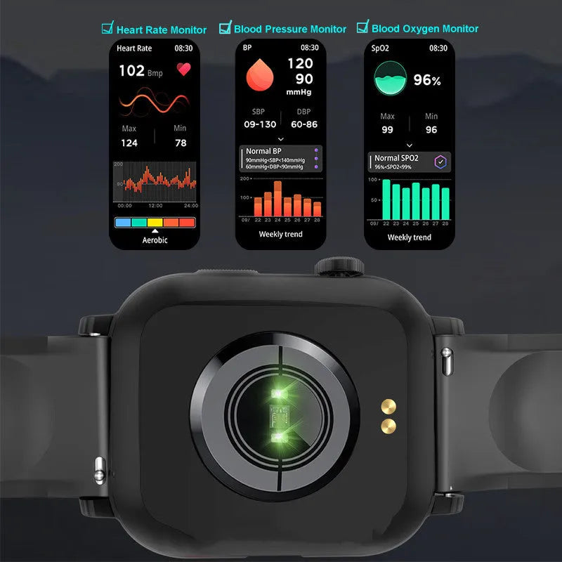 Bluetooth sports smartwatch 1.85 inch screen blood pressure blood oxygen monitoring IP67 waterproof black