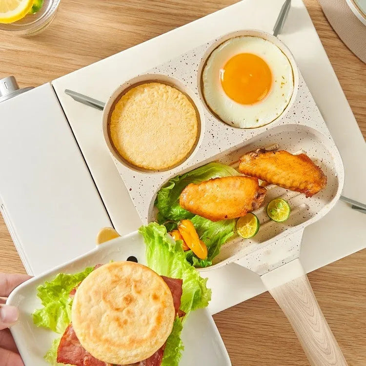 Aluminium alloy non-stick frying pan Japanese-style breakfast pan with oil brush and food clip in elegant white finish