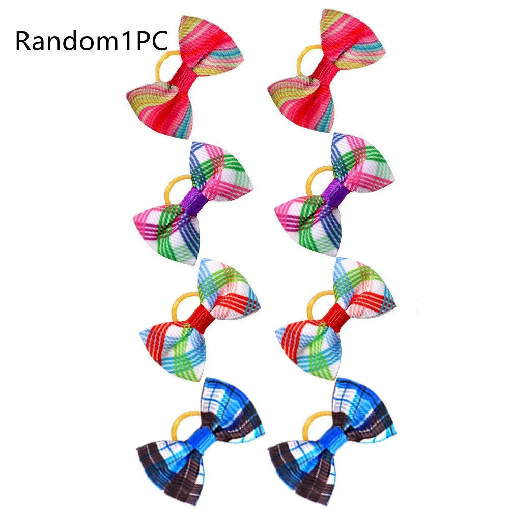 Cloth pet head plaid bow accessory in British style, single head flower with random colour.