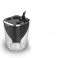 Black ABS car charger with USB port and Bluetooth, 72x62x95mm, on a white background