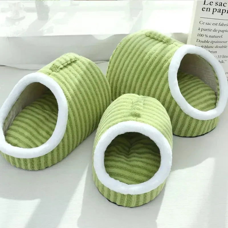 Thickened 3D hole pet bed for cats and small dogs with removable sponge cushion in striped fabric
