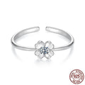 D colour moissanite four-leaf clover ring on S925 adjustable silver band, electroplated finish