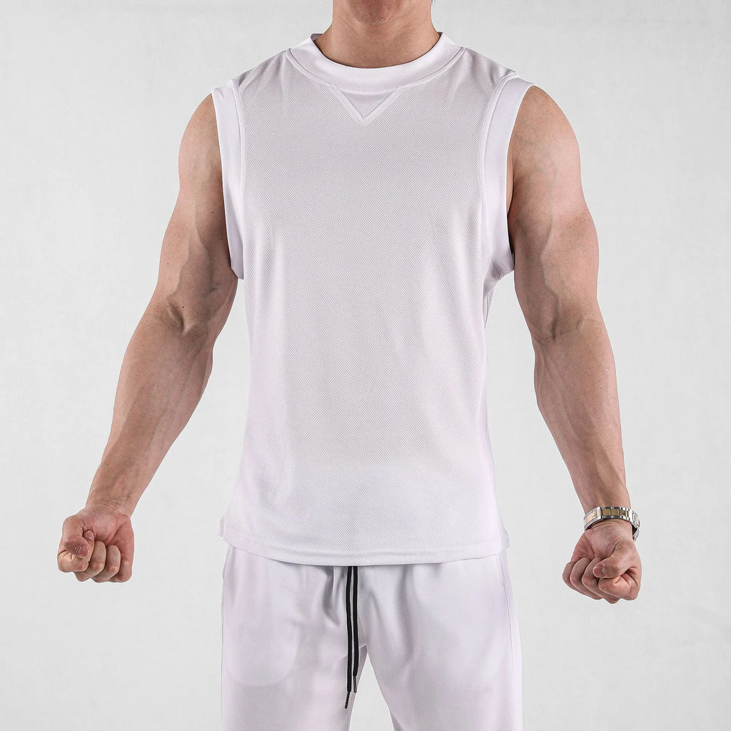 Men's loose fit casual vest in black with quick-dry chemical fibre blend fabric for summer fitness wear