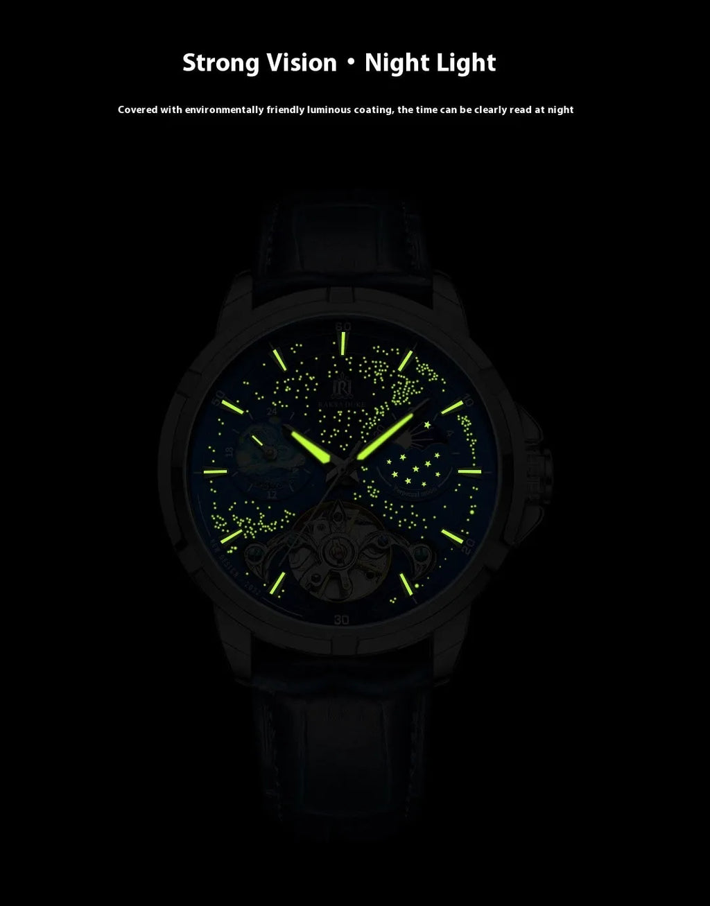 Men's automatic mechanical watch with blue dial and stainless steel case, showing clasp.