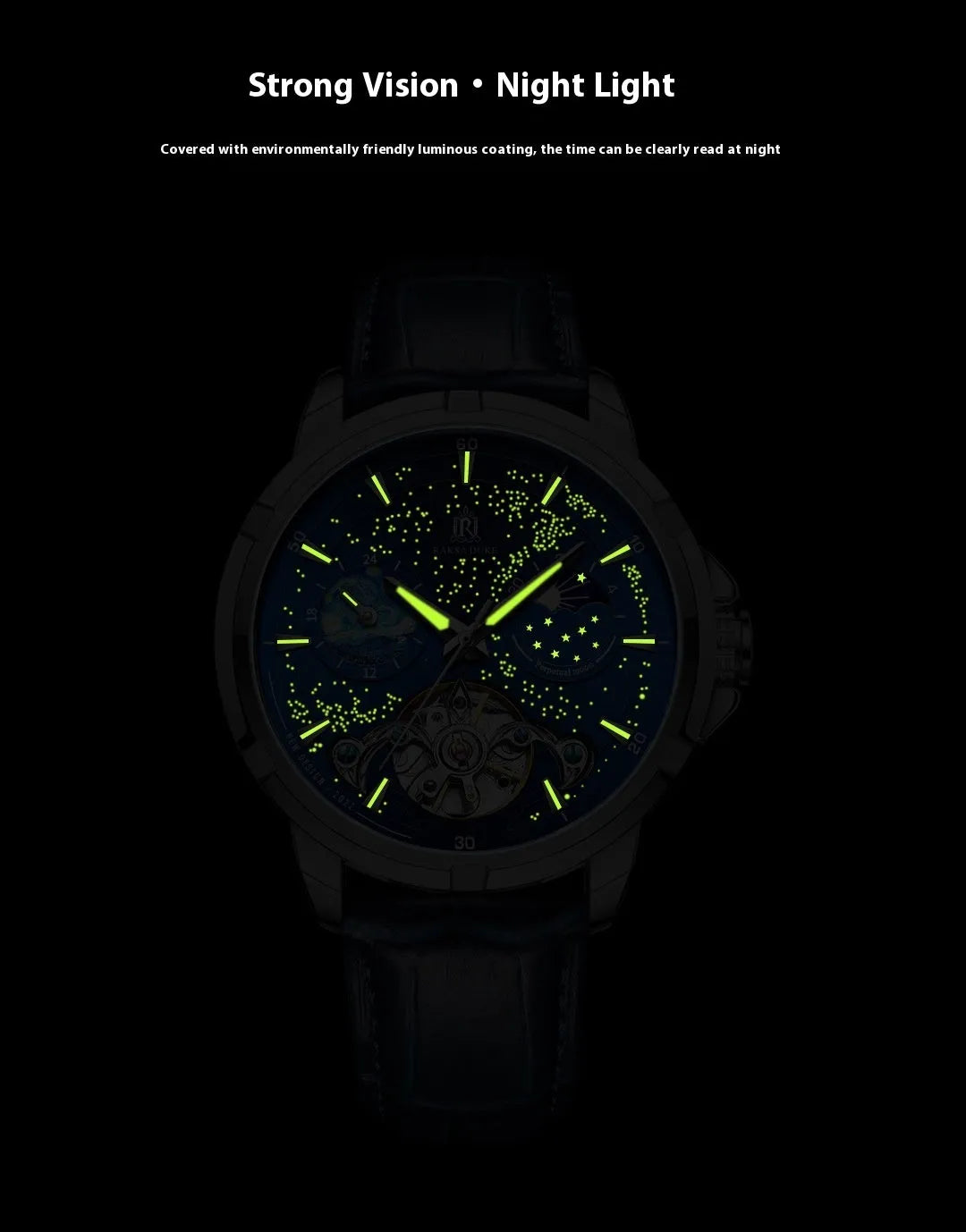 Men's automatic mechanical watch with blue dial and stainless steel case, showing clasp.