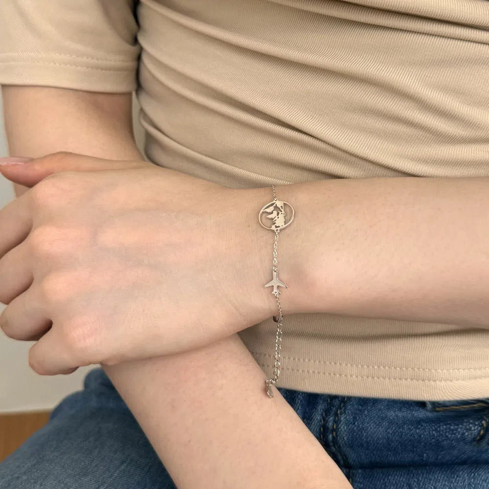Women's S925 sterling silver bracelet with aircraft charm in platinum and gold colour options