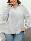 Women's plus size grey polo collar shirt with lantern sleeves in Gothic street style.