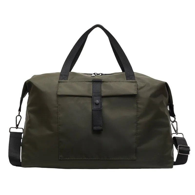 Grey one-shoulder travel backpack with 55 litre capacity showing Oxford cloth construction