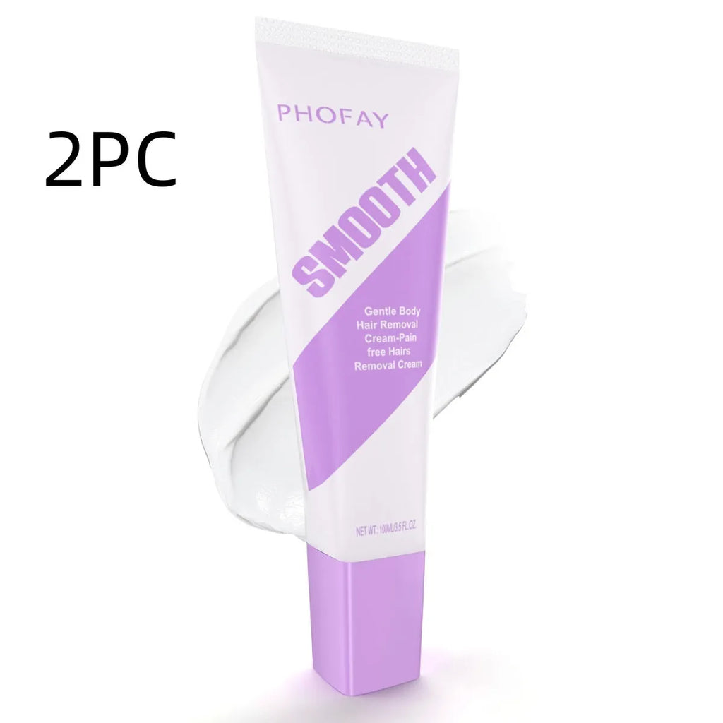 PHOFAY pain-free hair removal cream tube with included applicator scraper tool on white background