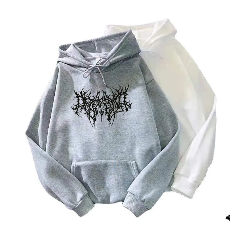 Men's and women's cobweb-black letter print loose pullover hoodie, polyester fibre, street hipster style